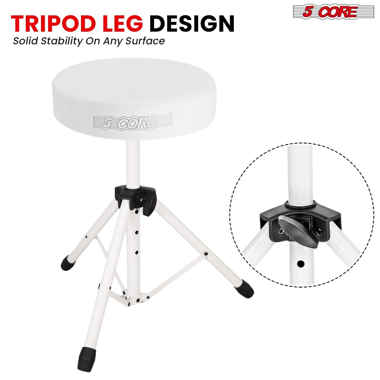 5 Core Drum Throne 3" Thick Padded Memory Foam Comfortable Drummer Stool 330Lb Capacity Adjustable