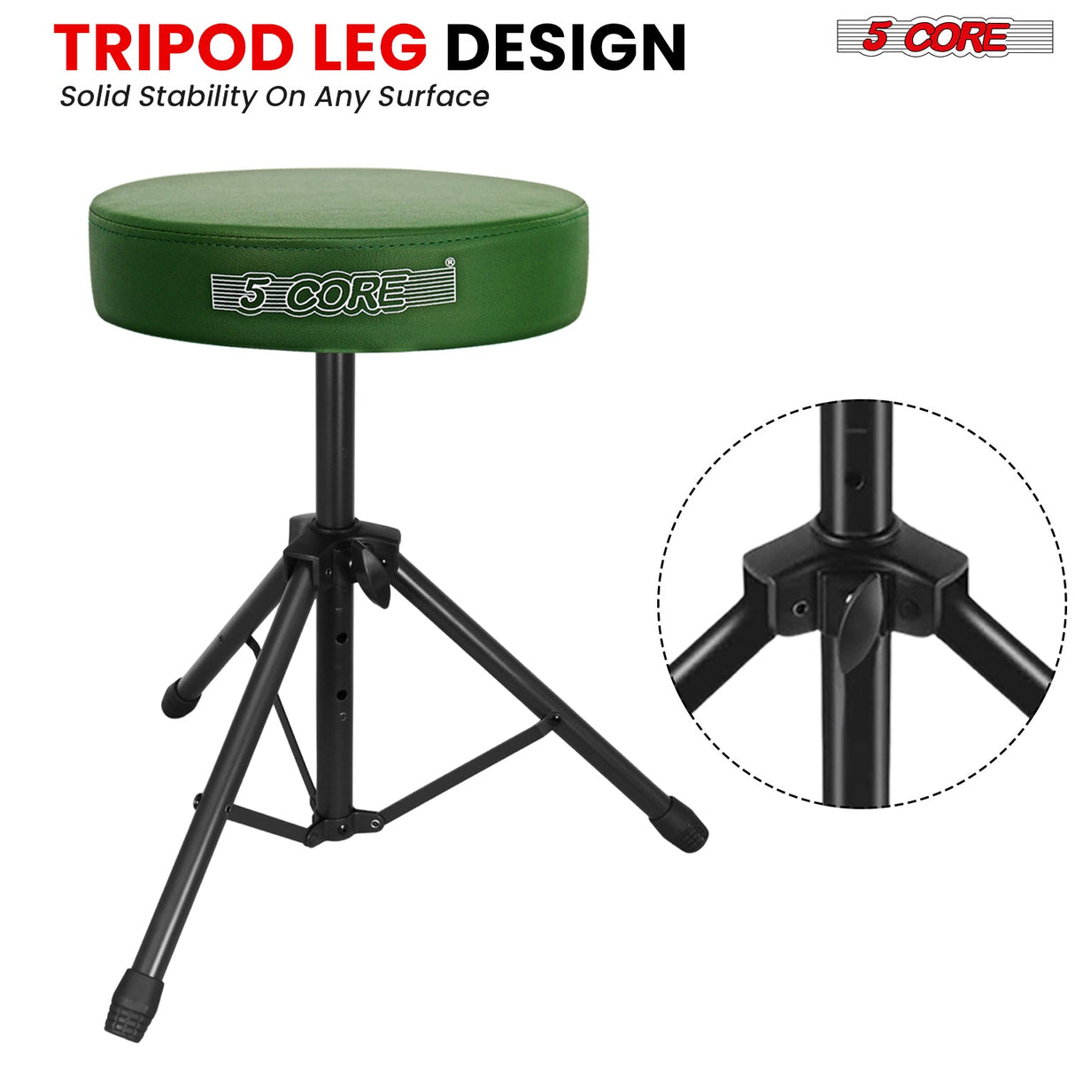 5 Core Drum Throne 3" Thick Padded Memory Foam Comfortable Drummer Stool 330Lb Capacity Adjustable