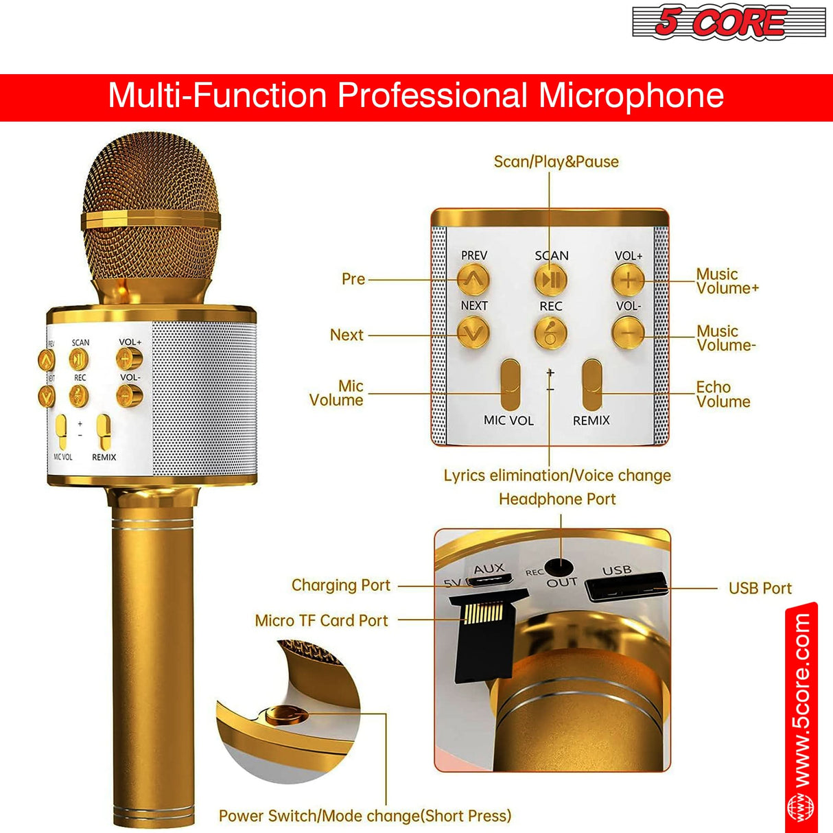 5 Core Wireless Karaoke Microphone audio output performance view