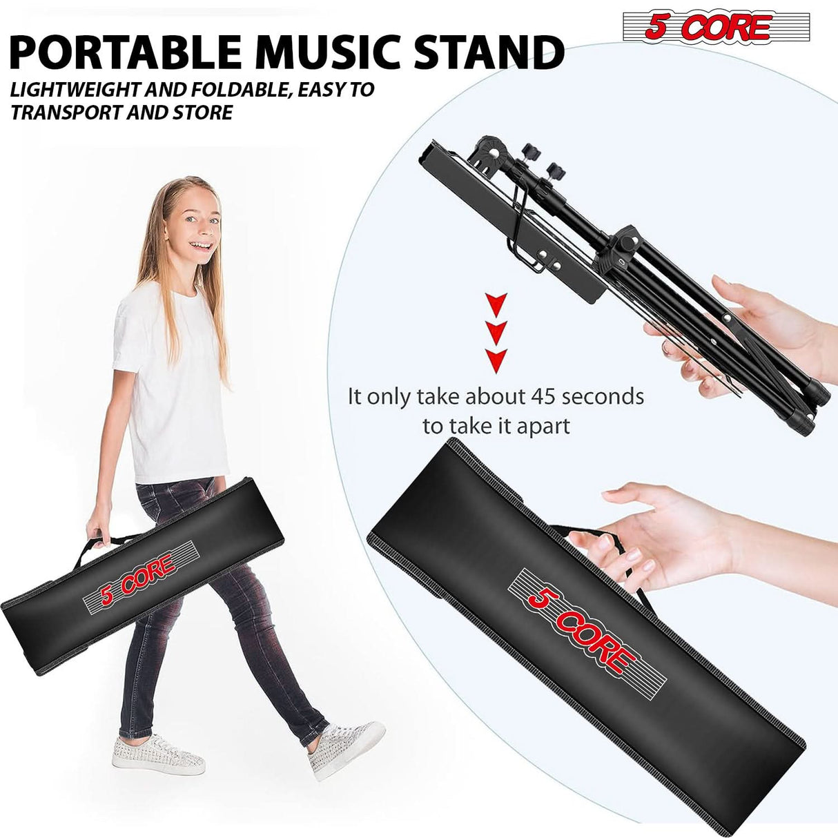 5 Core Music Stand Adjustable 57" Desktop Book Stands Sheet Holder All Metal Portable Bookstand
