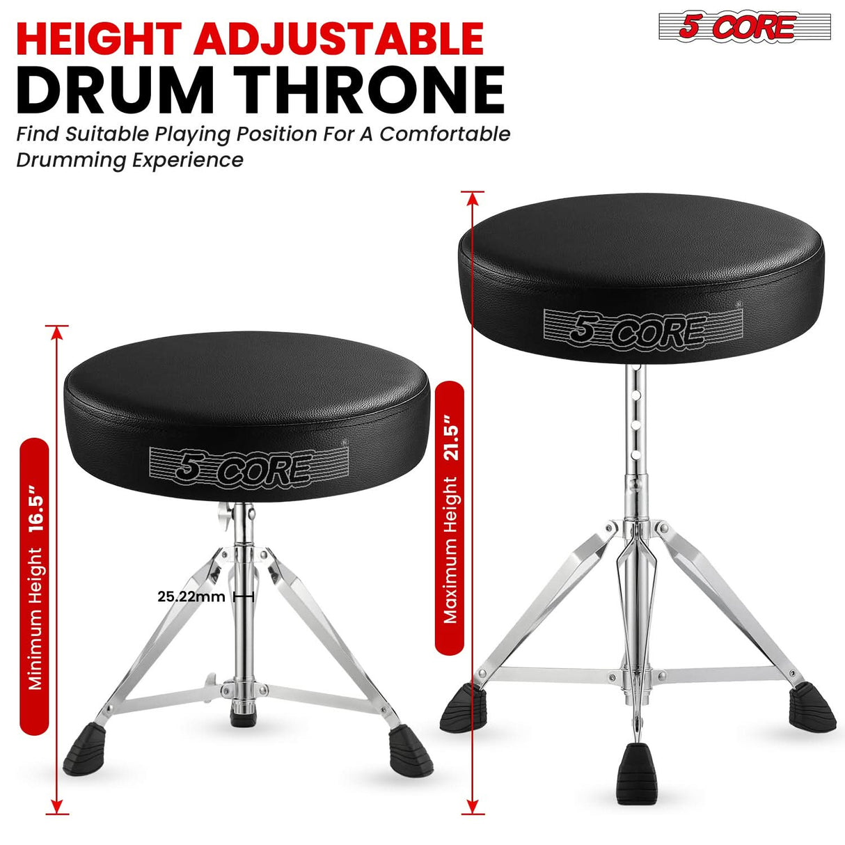 5Core Drum Throne Adjustable Guitar Stool Padded Seat + Drum Practice Pad Snare Drumming Stand