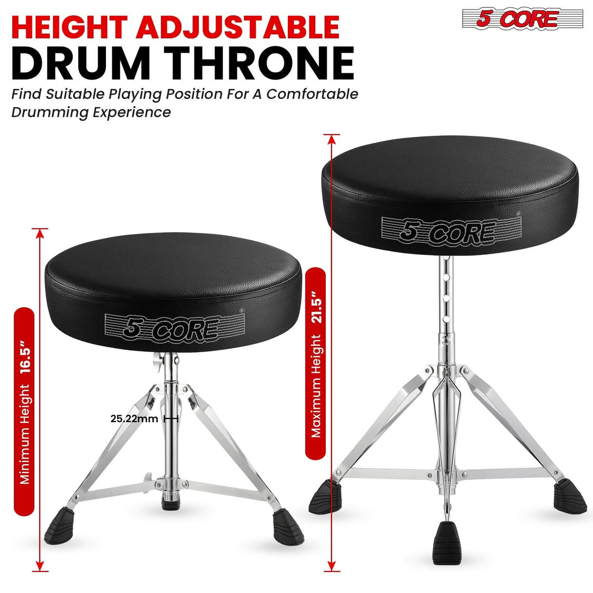5Core Drum Throne Adjustable Guitar Stool Padded Seat + Drum Practice Pad Snare Drumming Stand