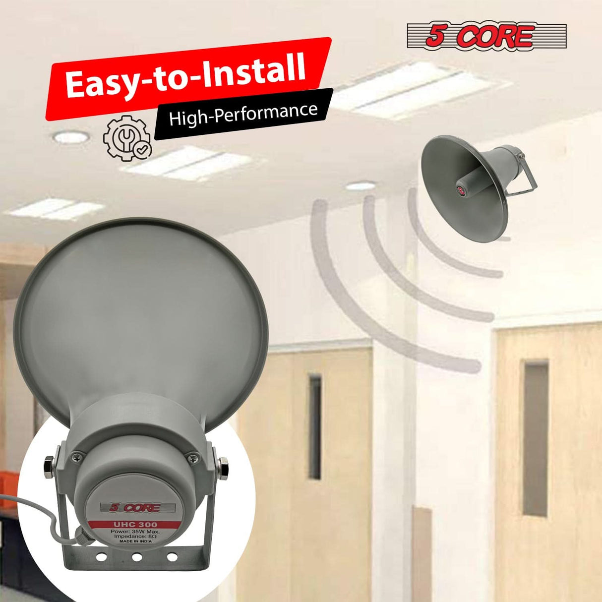 5 Core PA Speaker 12" 35W Bull Horn Loud Audio Indoor Outdoor Speakers System 8Ohm Reflex Megaphone