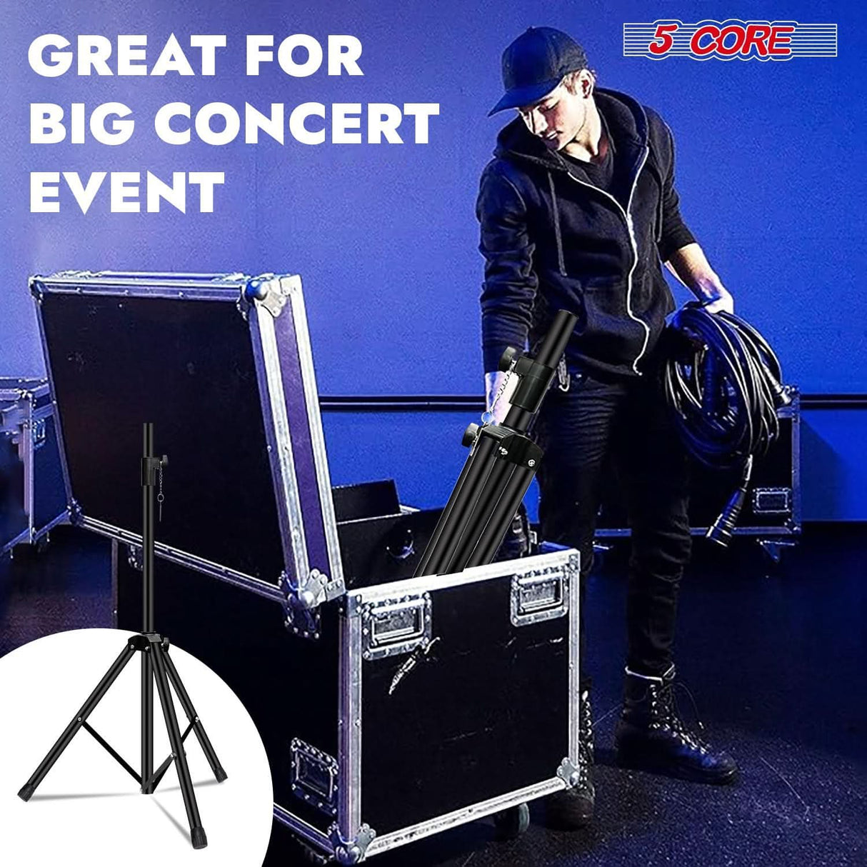 5Core Speaker Stand Tripod 2Pcs Tall Adjustable 72 Inch DJ Studio Monitor Stands Pole Mount
