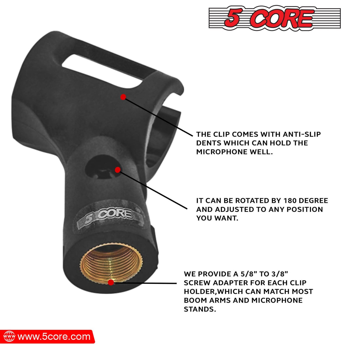 Two-piece microphone clip holders with adapter screws included