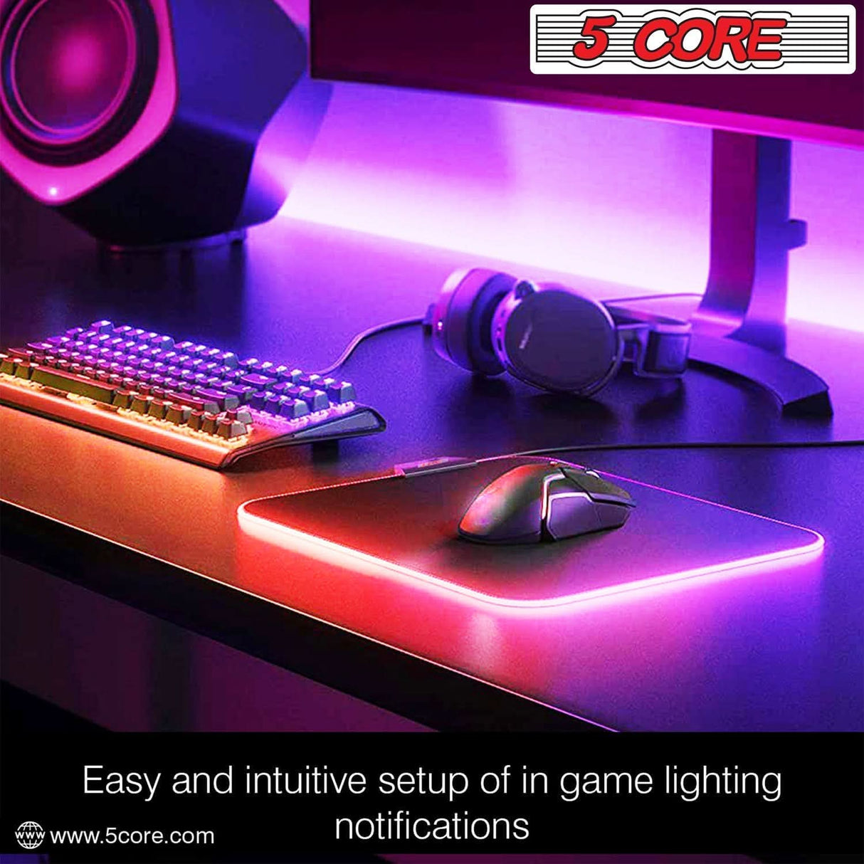 5Core 2-zone RGB mouse pad with 12 light settings and non-slip rubber for better control