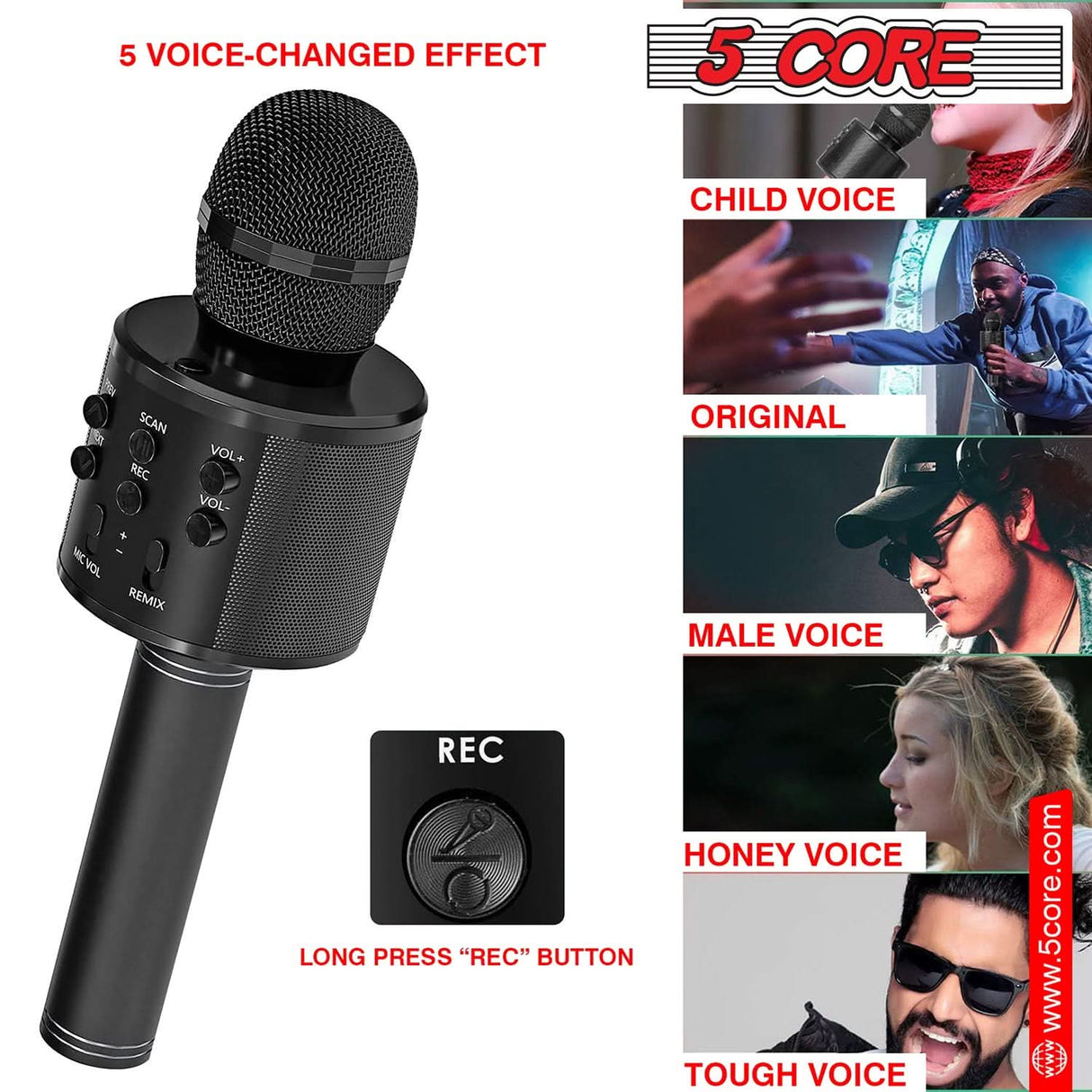 5 Core Wireless Karaoke Microphone black lightweight design view