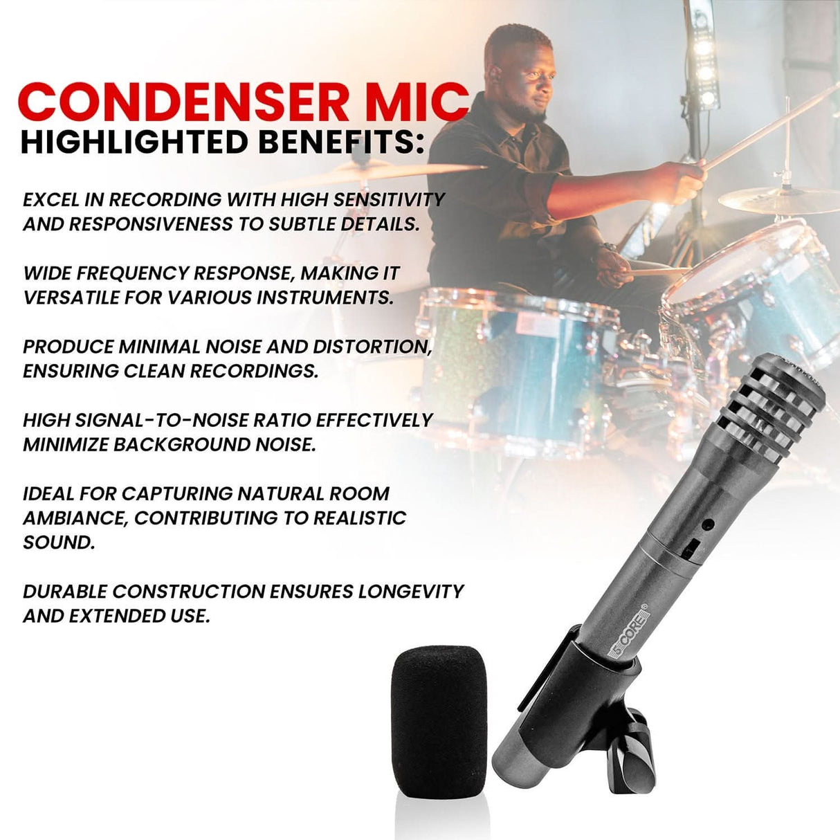 5Core professional XLR stick mic grey condenser cardioid pattern