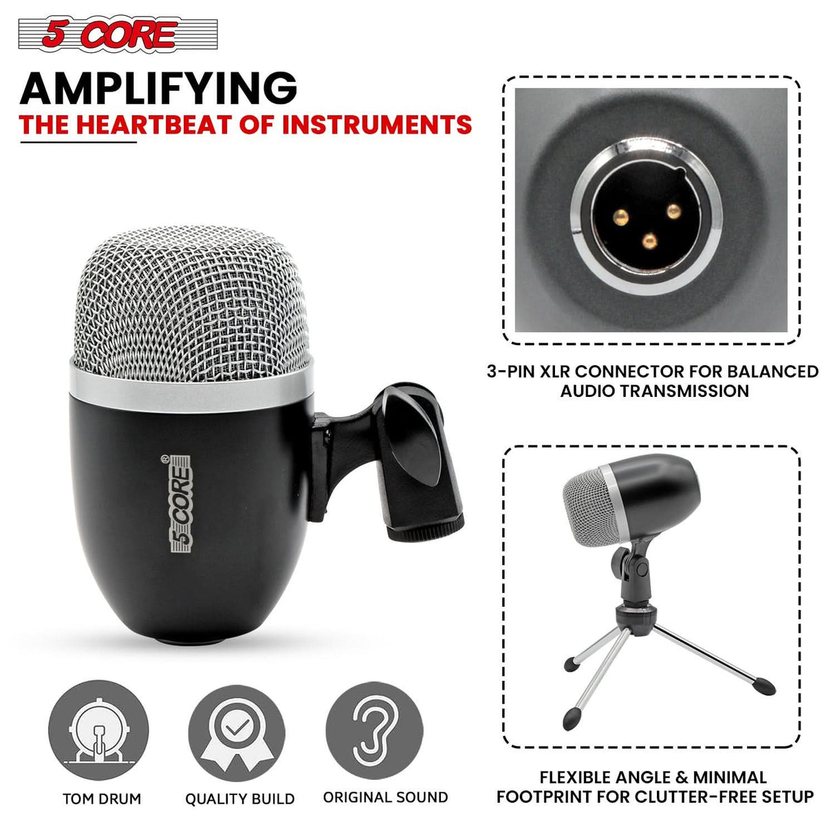 5Core XLR Drum Microphones – Front and Side Views