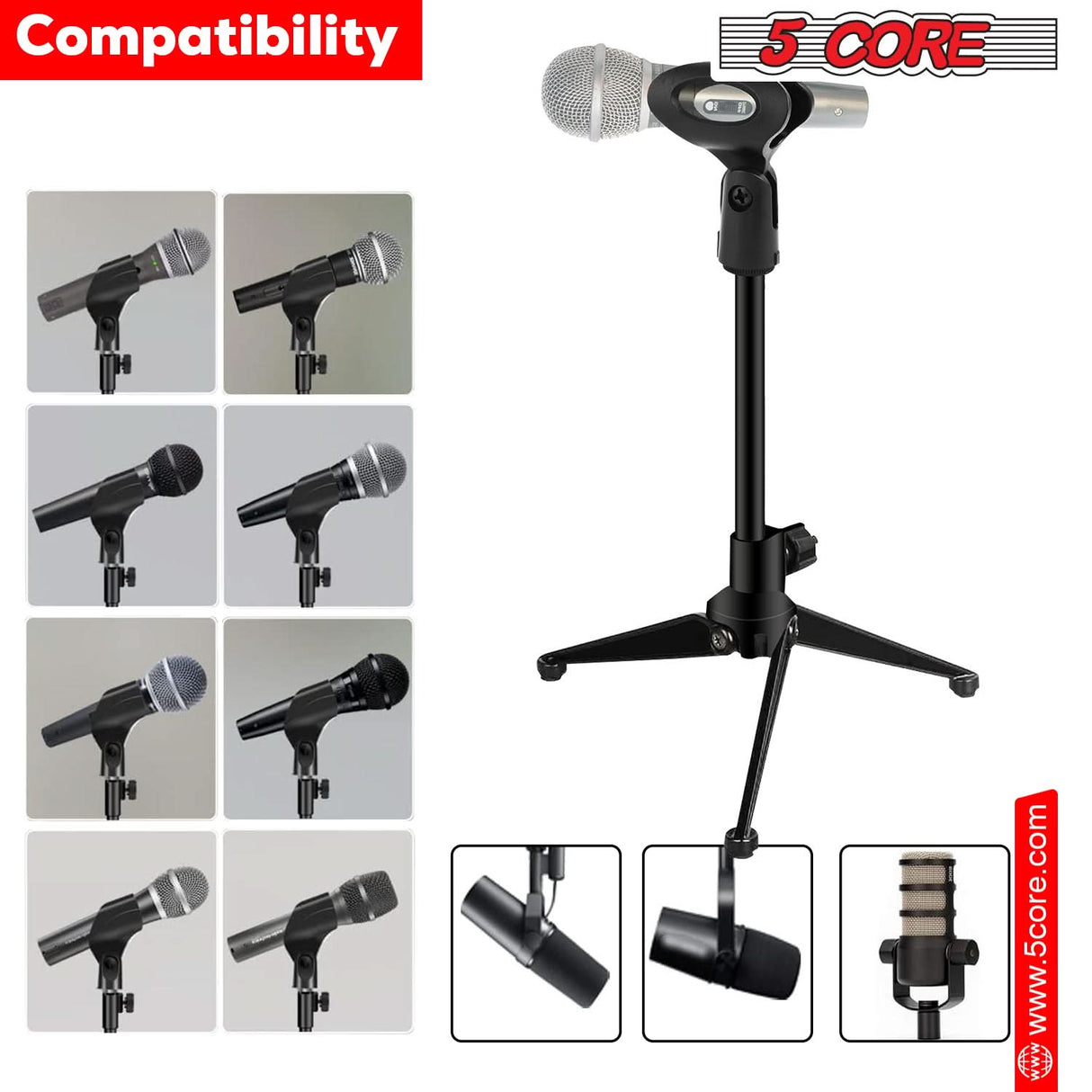 5 Core desktop mic stand strong metal construction close view