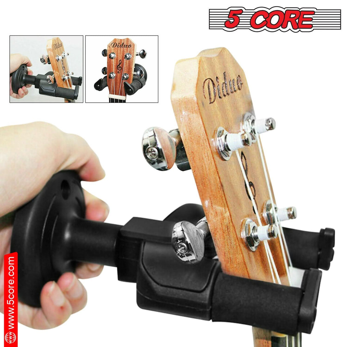 5Core Guitar Wall Mount Hanger Hook Metal Base Soft Padding Adjustable Rotatable Holder