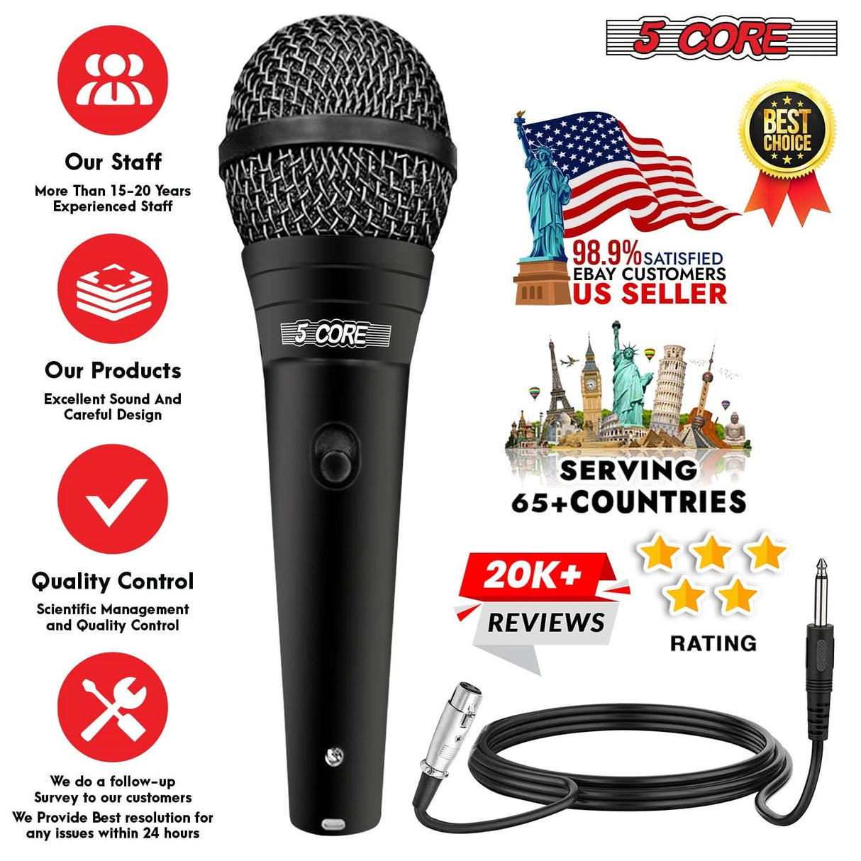 5Core dynamic mic with durable handheld design for singers and creators