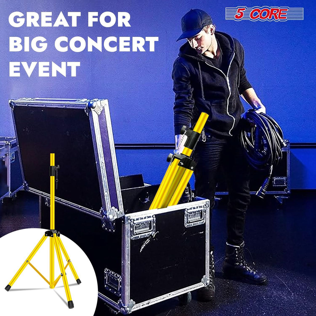 5Core Speaker Stand Tripod 2Pcs Tall Adjustable 72 Inch DJ Studio Monitor Stands Pole Mount
