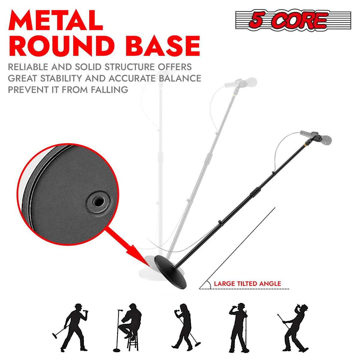 5 Core Mic Stand Pair Round Base Height Adjustable Universal Microphone Mount Stands