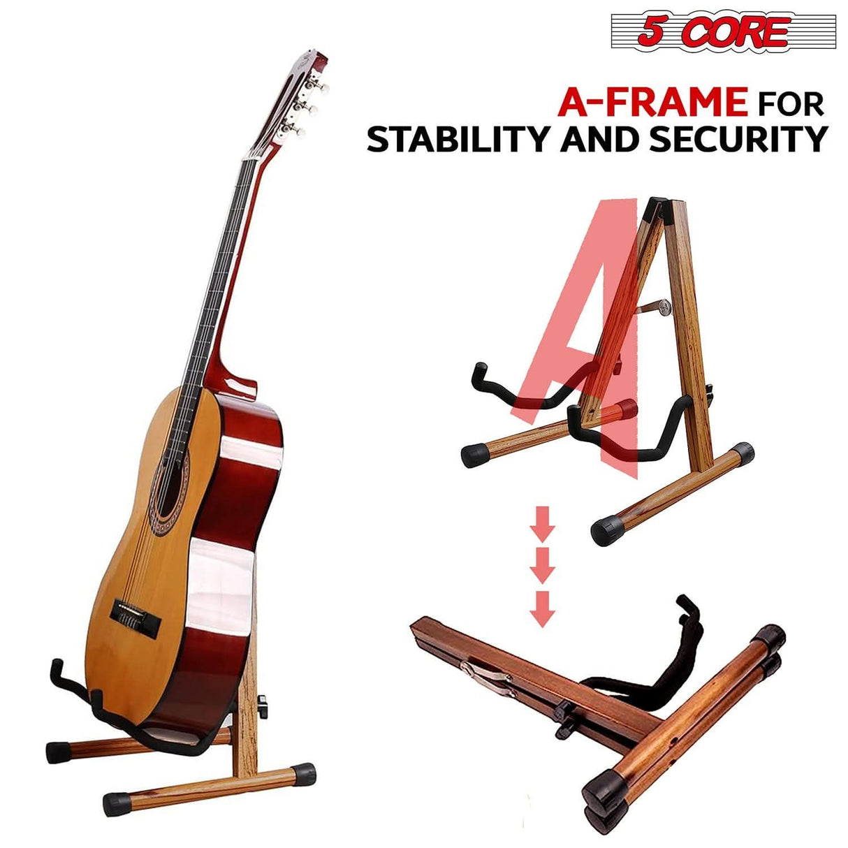 Portable 5Core folding A-frame stand for acoustic and electric guitars