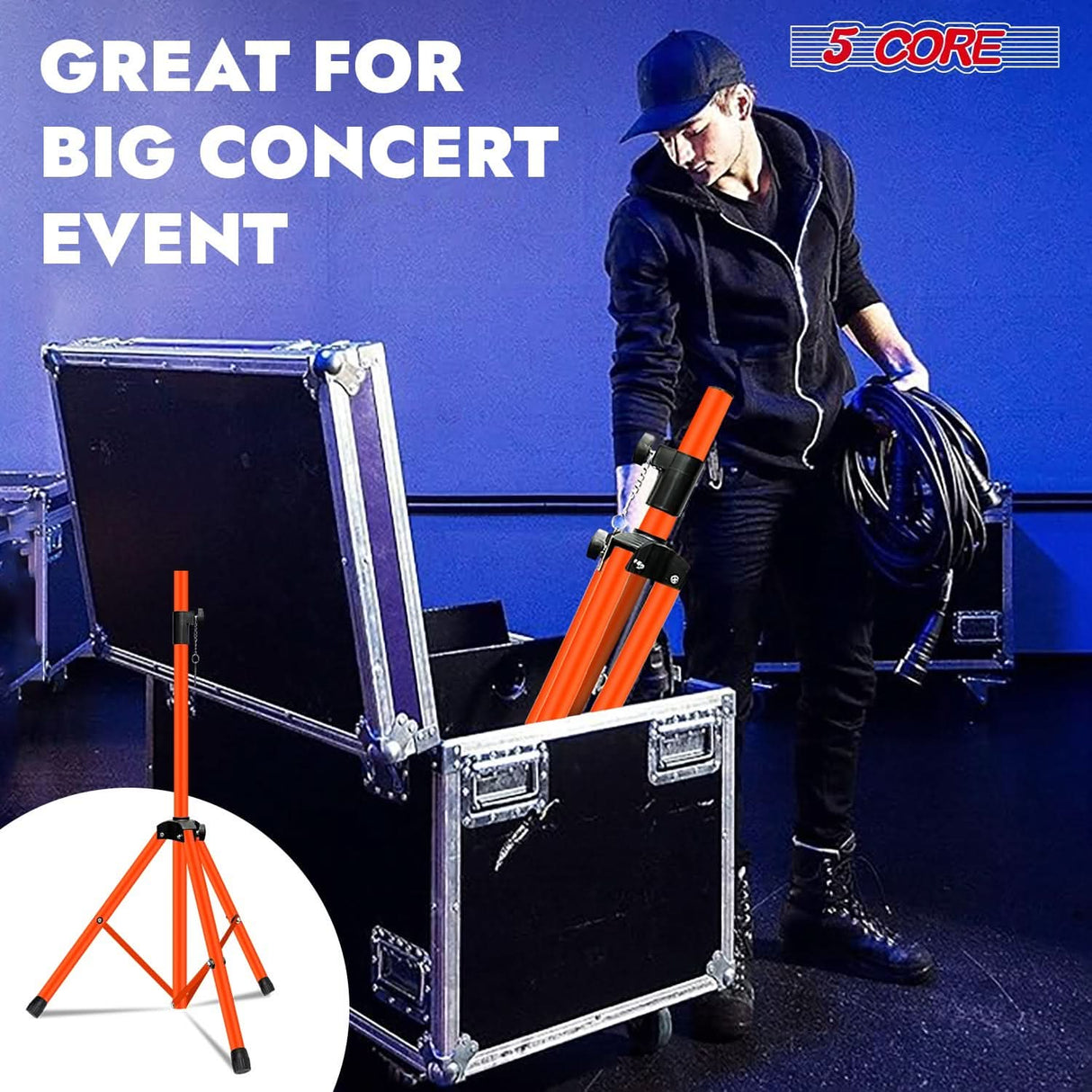 5Core Speaker Stand Tripod 2Pcs Tall Adjustable 72 Inch DJ Studio Monitor Stands Pole Mount