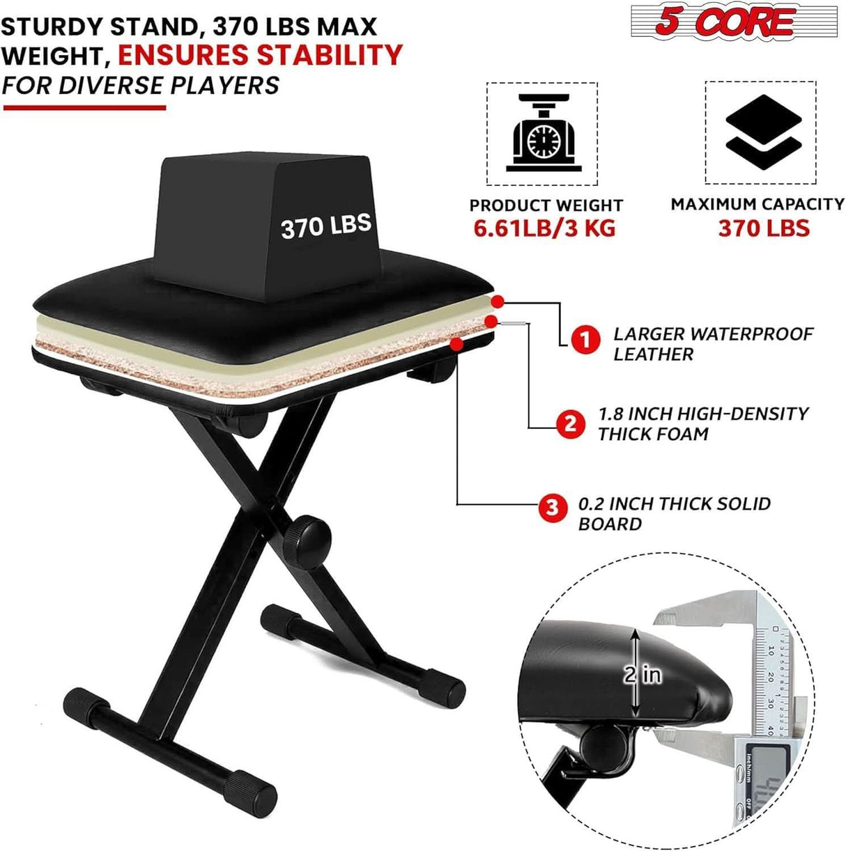 5Core foldable keyboard stand with stable bench for digital pianos