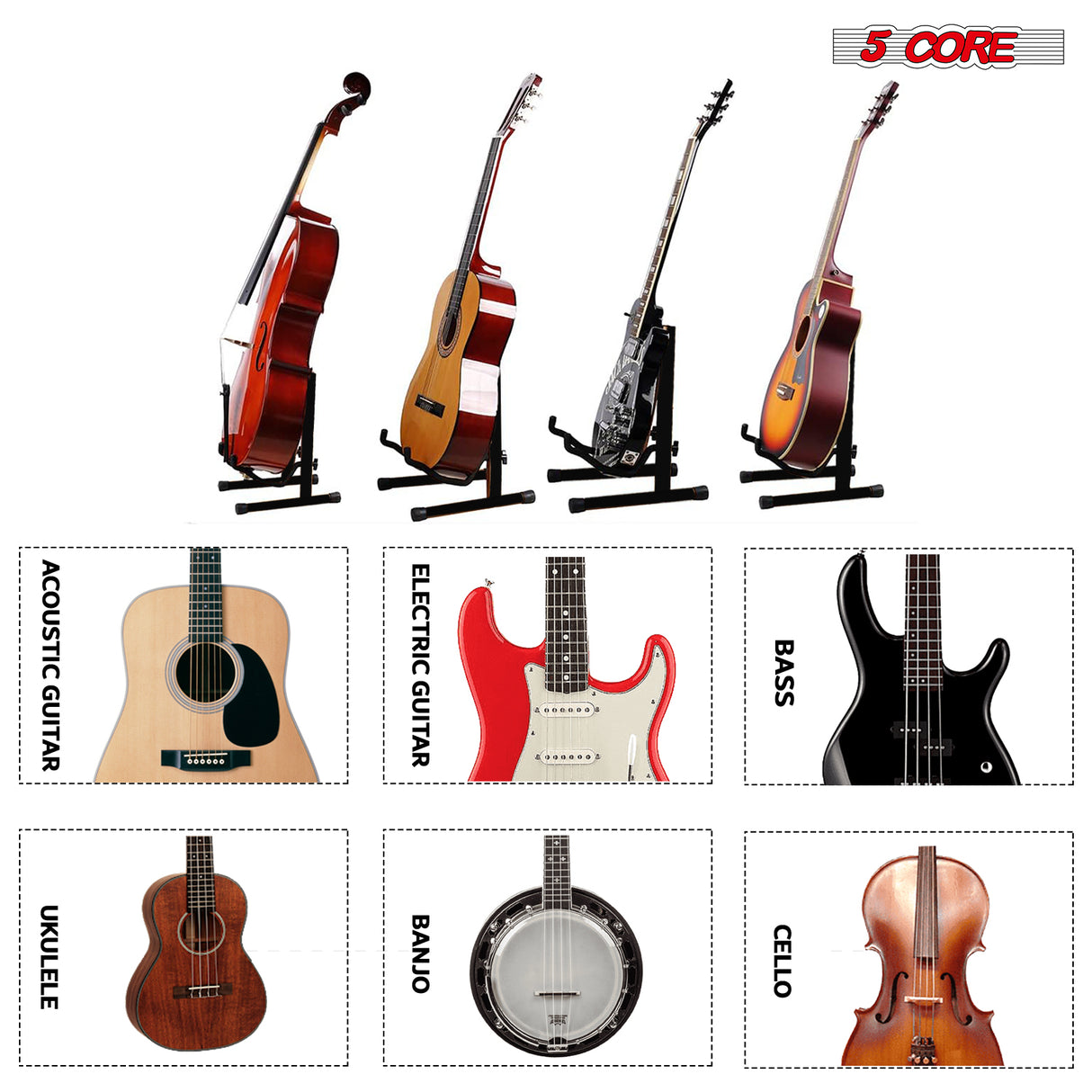 5 Core Guitar Stand 2PC A Frame w Soft Foam Arm Non Slip Rubber for Acoustic Electric Bass