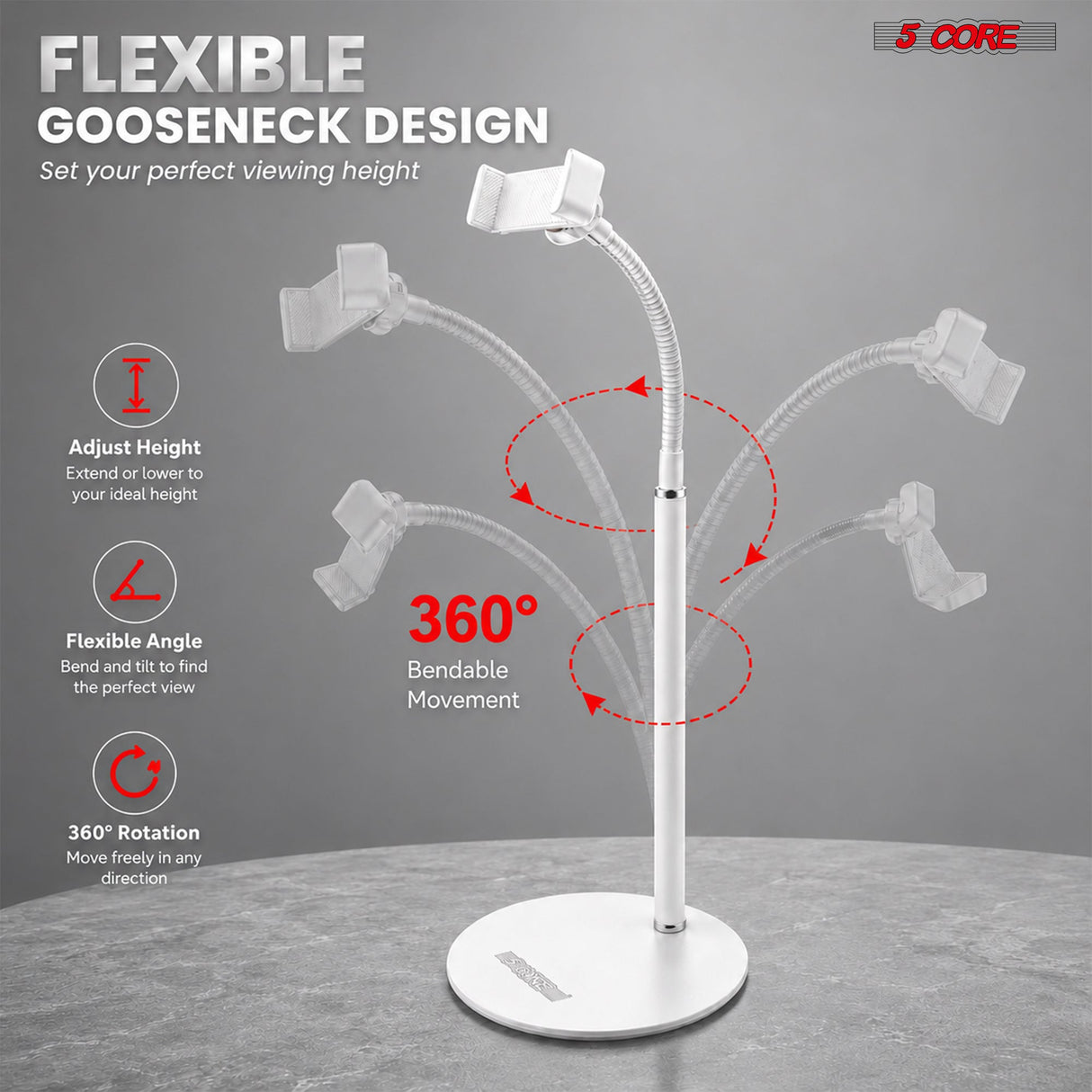 5Core Cell Phone Stand for Desk Adjustable Scissor Boom Arm Stands Tablet Cellphone