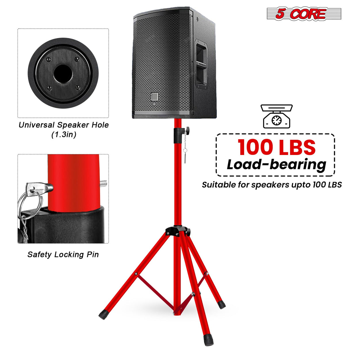 5 Core Speaker Stand Pair Height Adjustable PA DJ Tripod Studio Monitor Stands w 35mm Insert