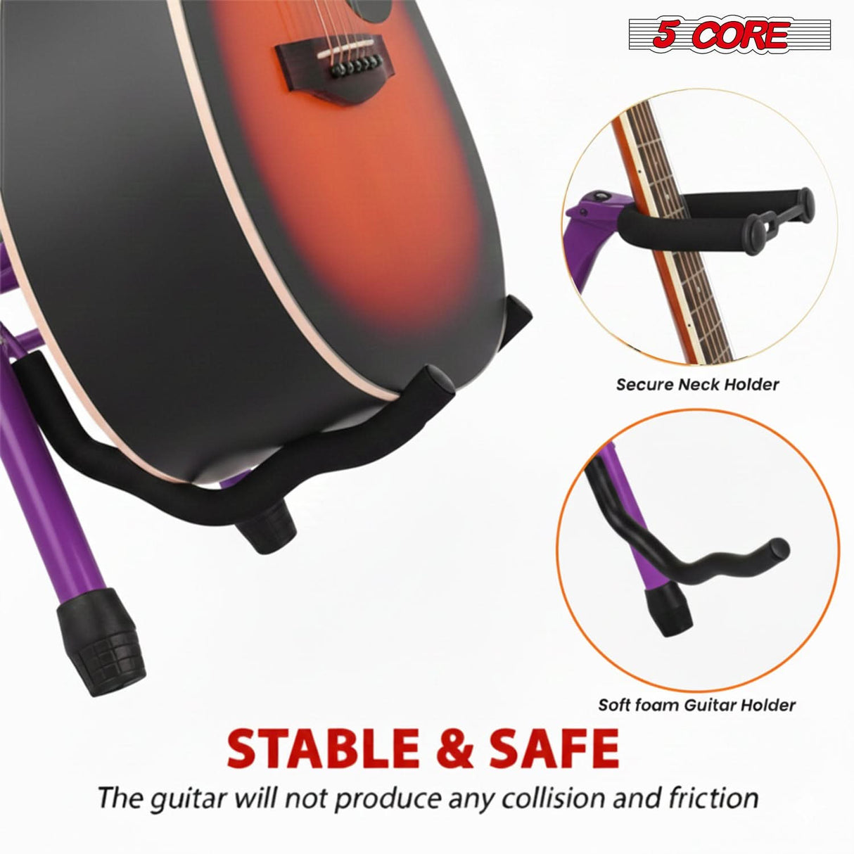 5Core Guitar Stool 3.15" Padded Chair Foldable Heavy Duty Music Seat Built in Foot Rest Guitar Stand