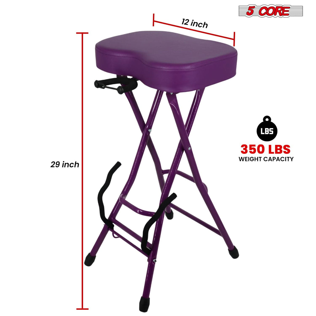5Core Guitar Stool 3.15" Padded Chair Foldable Heavy Duty Music Seat Built in Foot Rest Guitar Stand