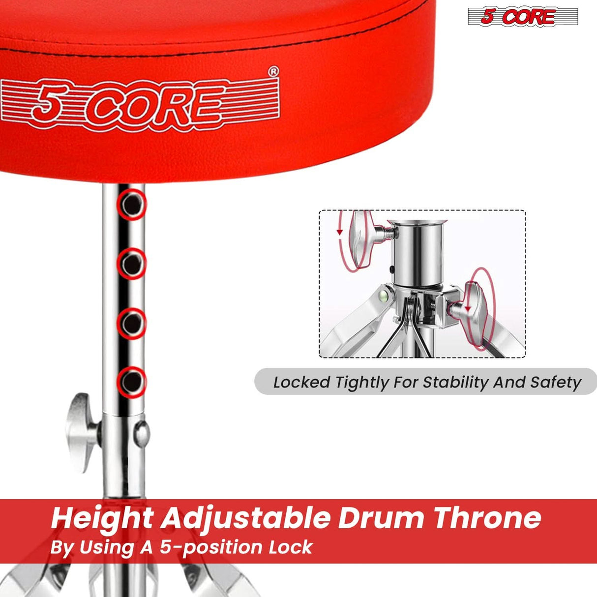 Premium drum stool with a heavy-duty frame, ergonomic seat padding, and rubber feet for stability.