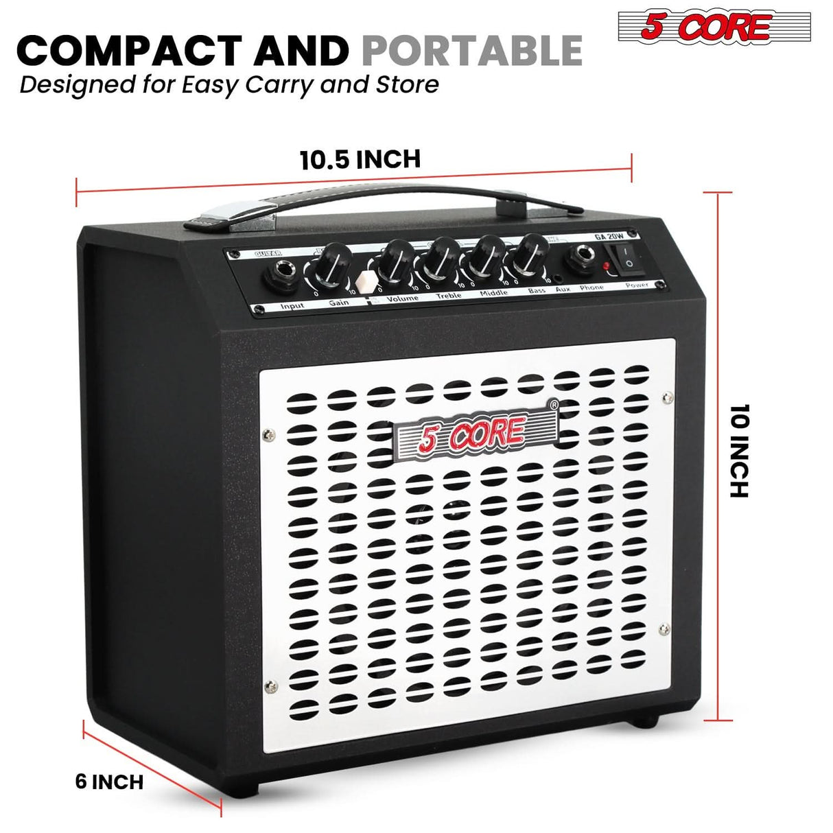 5 Core Guitar Amp 20W Electric Portable Mini Amplifier w Built in 6.5" Speaker Aux Headphone Jack