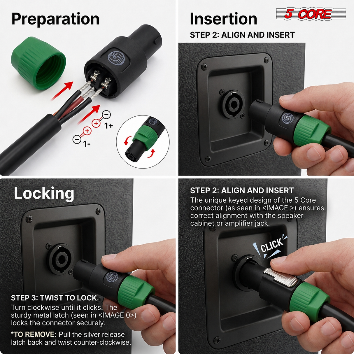 5Core Speakon Adapter High Quality Audio Jack Male Audio Pin Speaker Adapter Connector