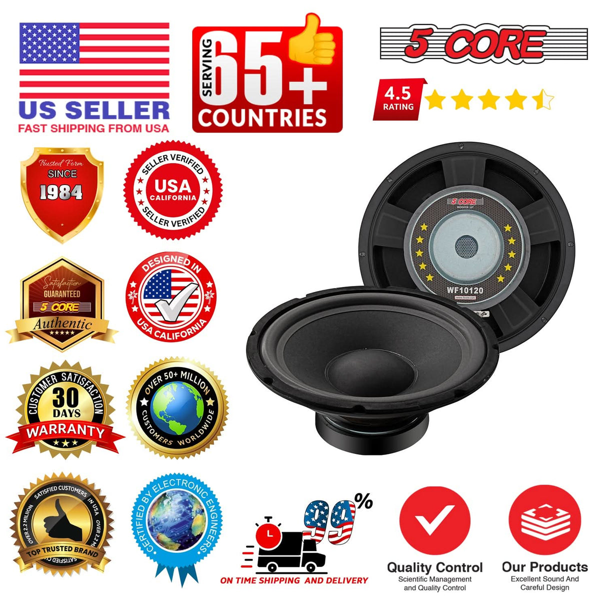 5 Core 10" Subwoofer 600 Watt PA DJ Sub Woofer Speaker 8Ohm Deep Bass Audio Replacement Loud Speaker