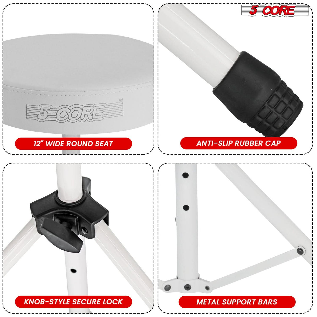 5 Core Drum Throne 3" Thick Padded Memory Foam Comfortable Drummer Stool 330Lb Capacity Adjustable