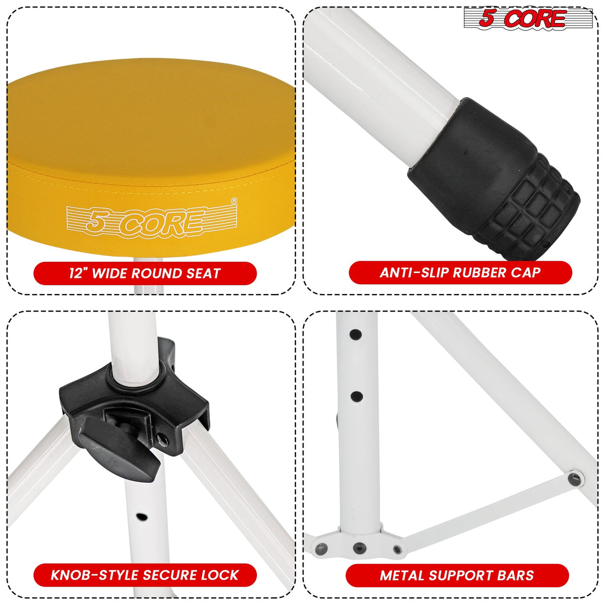 5 Core Drum Throne 3" Thick Padded Memory Foam Comfortable Drummer Stool 330Lb Capacity Adjustable