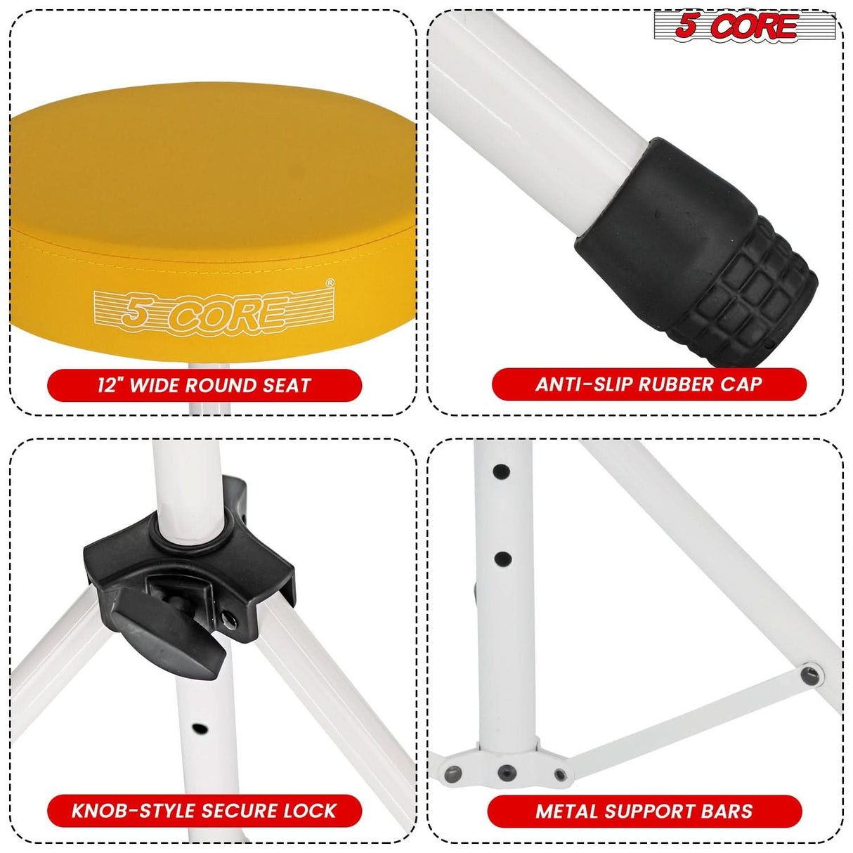 5 Core Drum Throne 3" Thick Padded Memory Foam Comfortable Drummer Stool 330Lb Capacity Adjustable