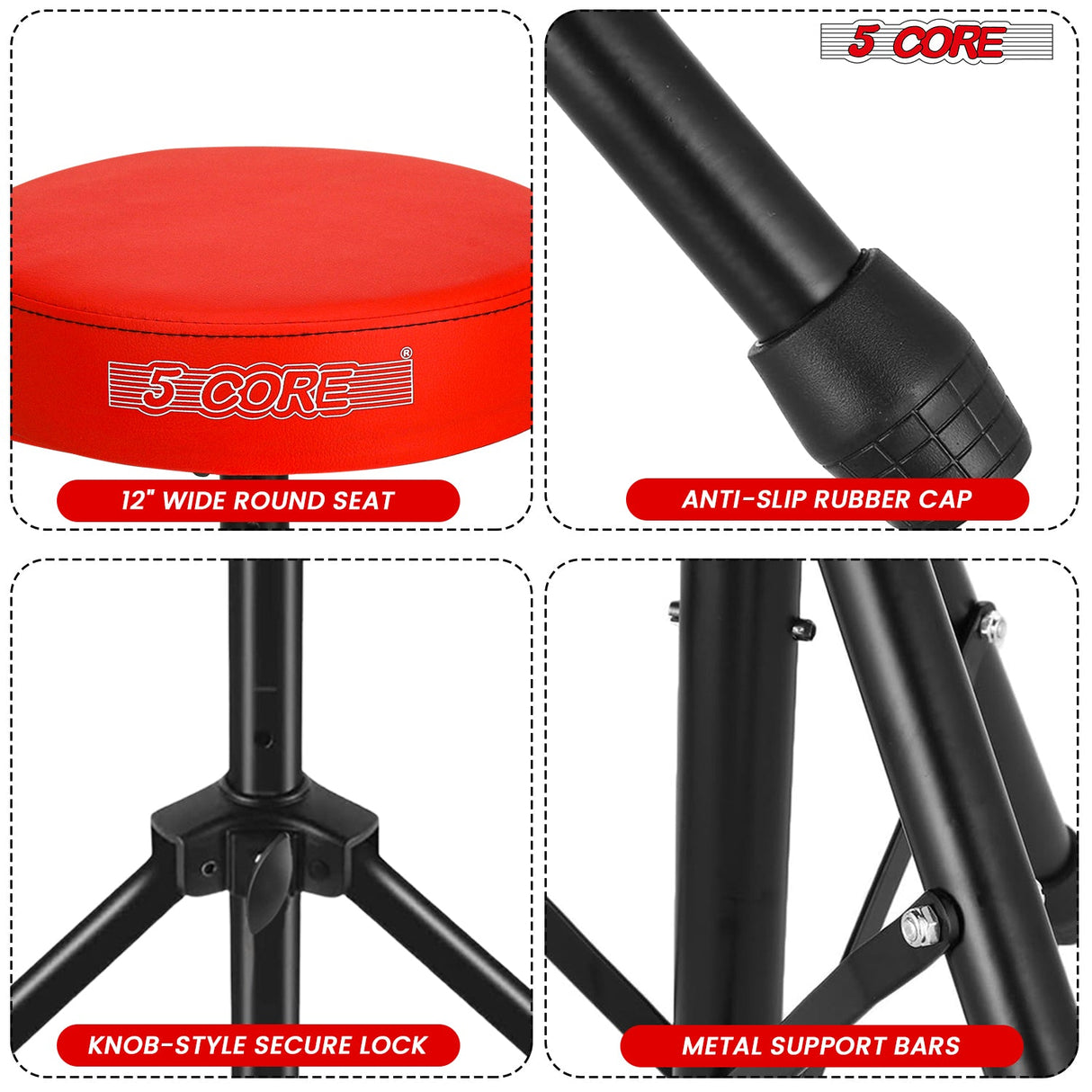 5 Core Drum Throne 3" Thick Padded Memory Foam Comfortable Drummer Stool 330Lb Capacity Adjustable