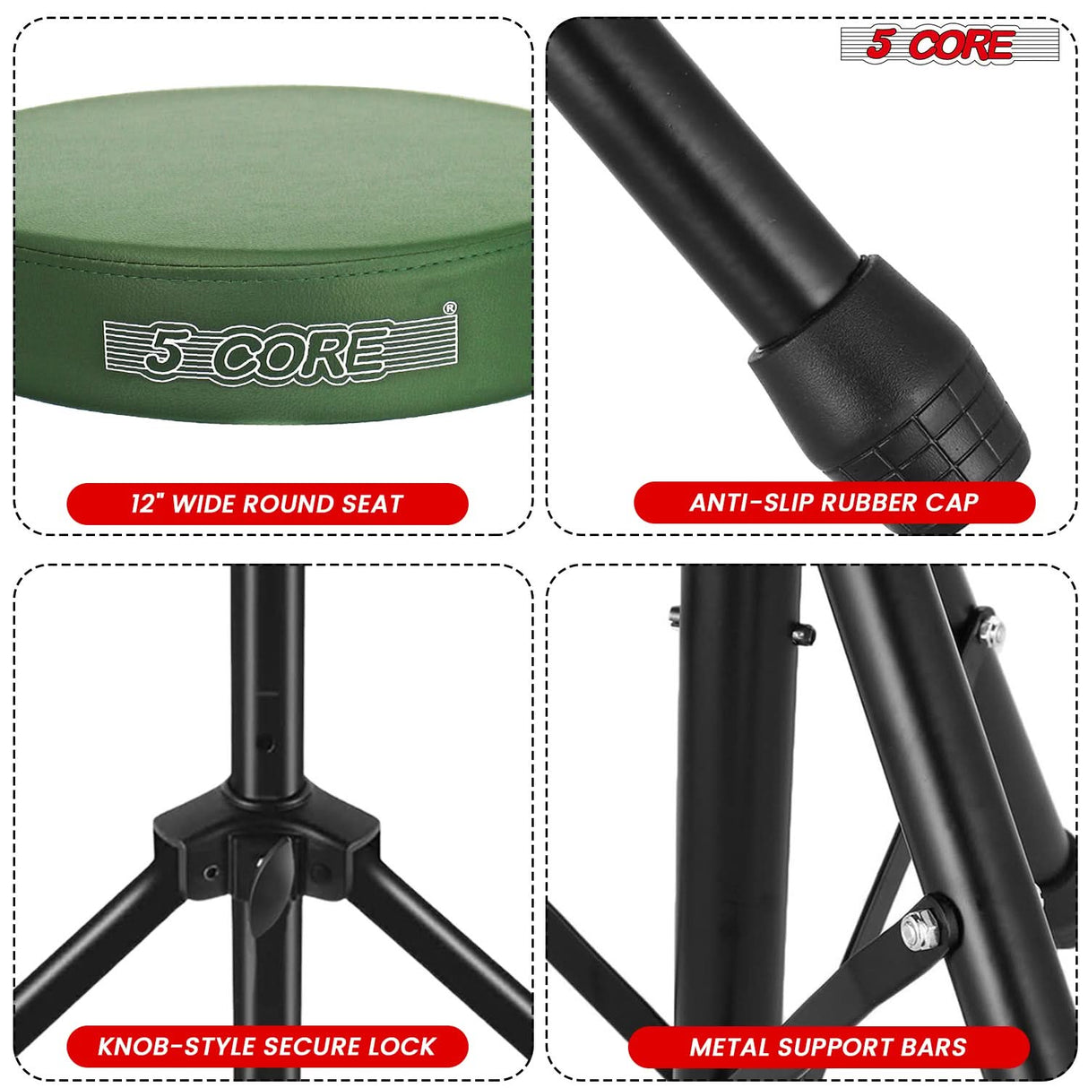 5 Core Drum Throne 3" Thick Padded Memory Foam Comfortable Drummer Stool 330Lb Capacity Adjustable