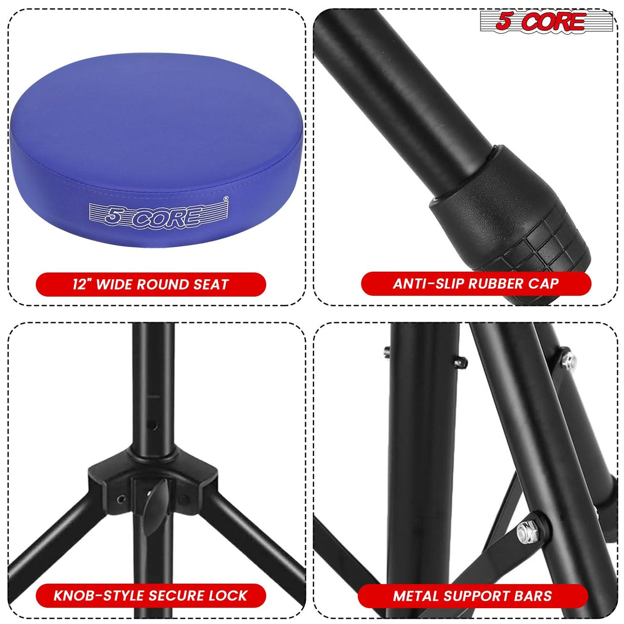 5 Core Drum Throne 3" Thick Padded Memory Foam Comfortable Drummer Stool 330Lb Capacity Adjustable