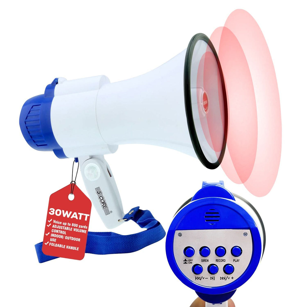 Compact 30W mini megaphone with battery-powered operation