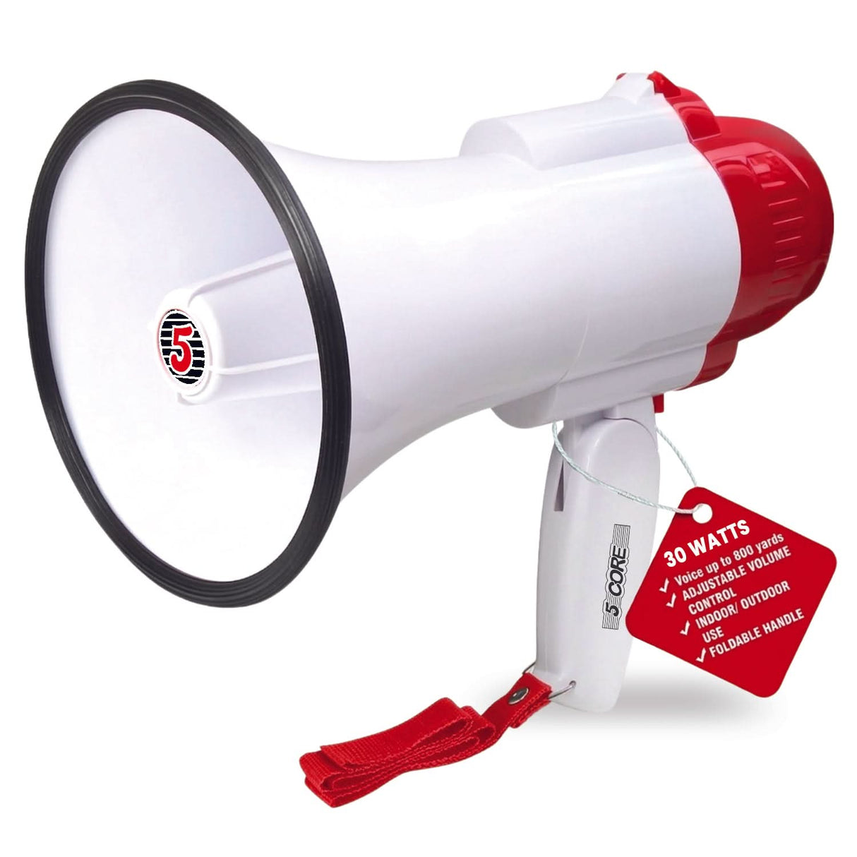 5 Core Megaphone 30W Bull Horn PA Speaker w 800 Yards Range Loud Siren Voice Amp