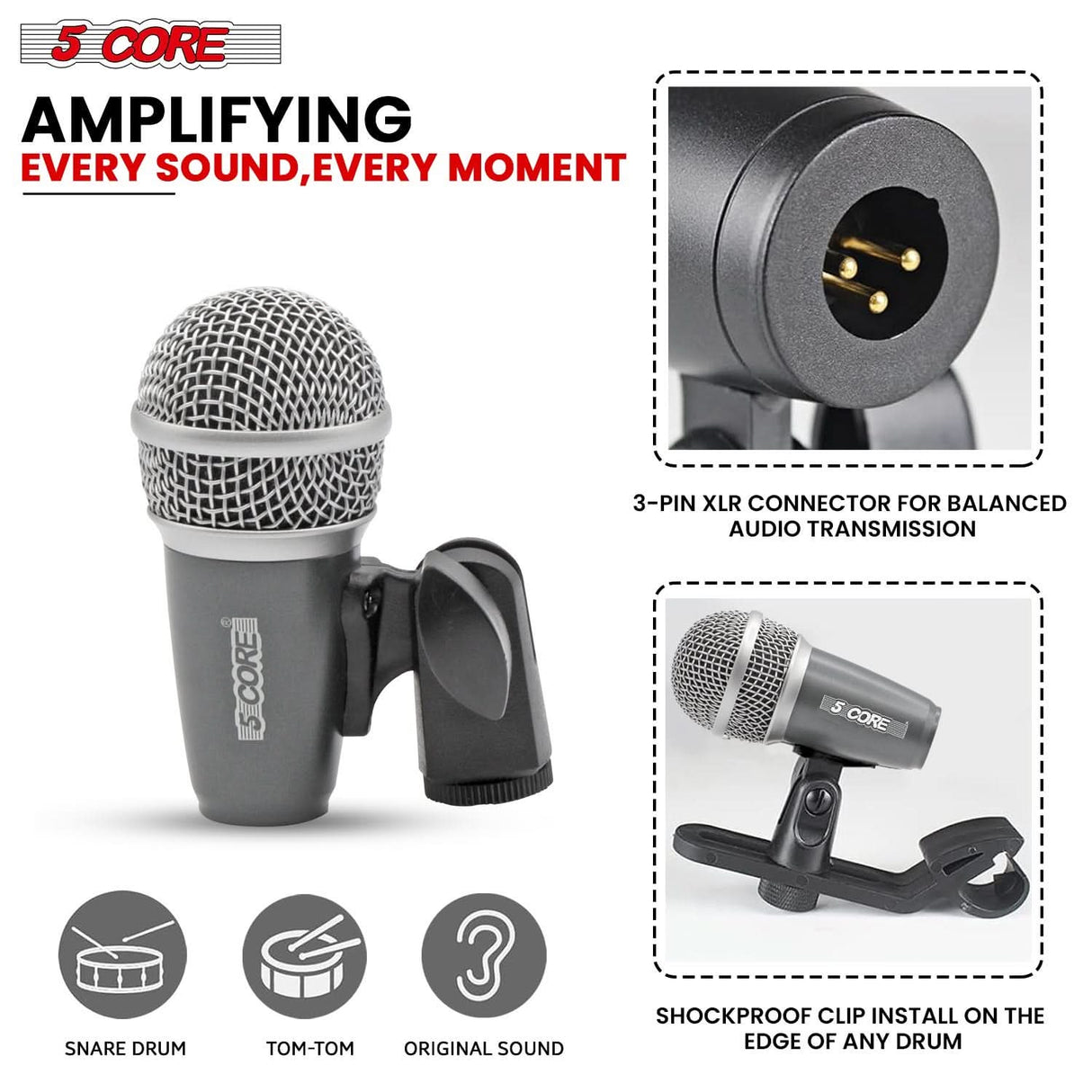 5Core Conga Mic Drum Condenser low-noise design view