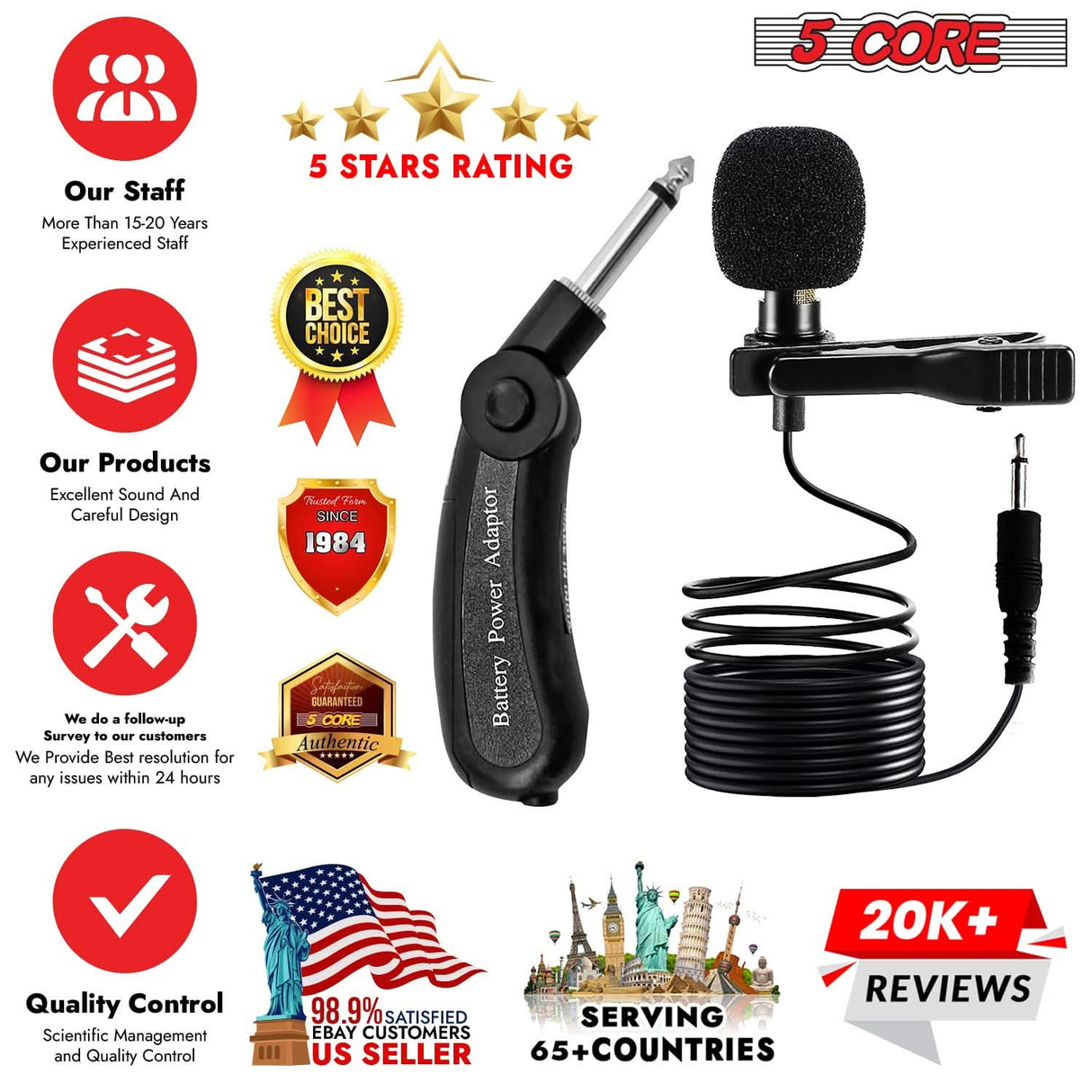 5Core clip-on lapel microphone, 3.5mm omnidirectional mic for professional use