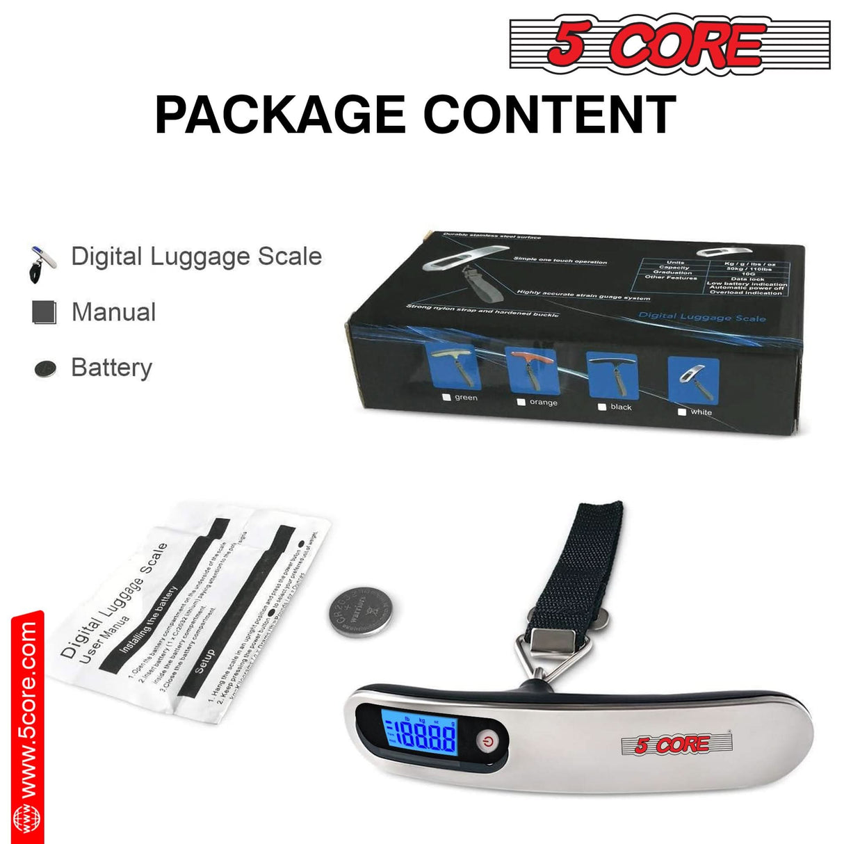 5 Core Lugage Scale Pair Portable Digital Handheld Hanging Baggage Scales 110lbs w Bright Backlit