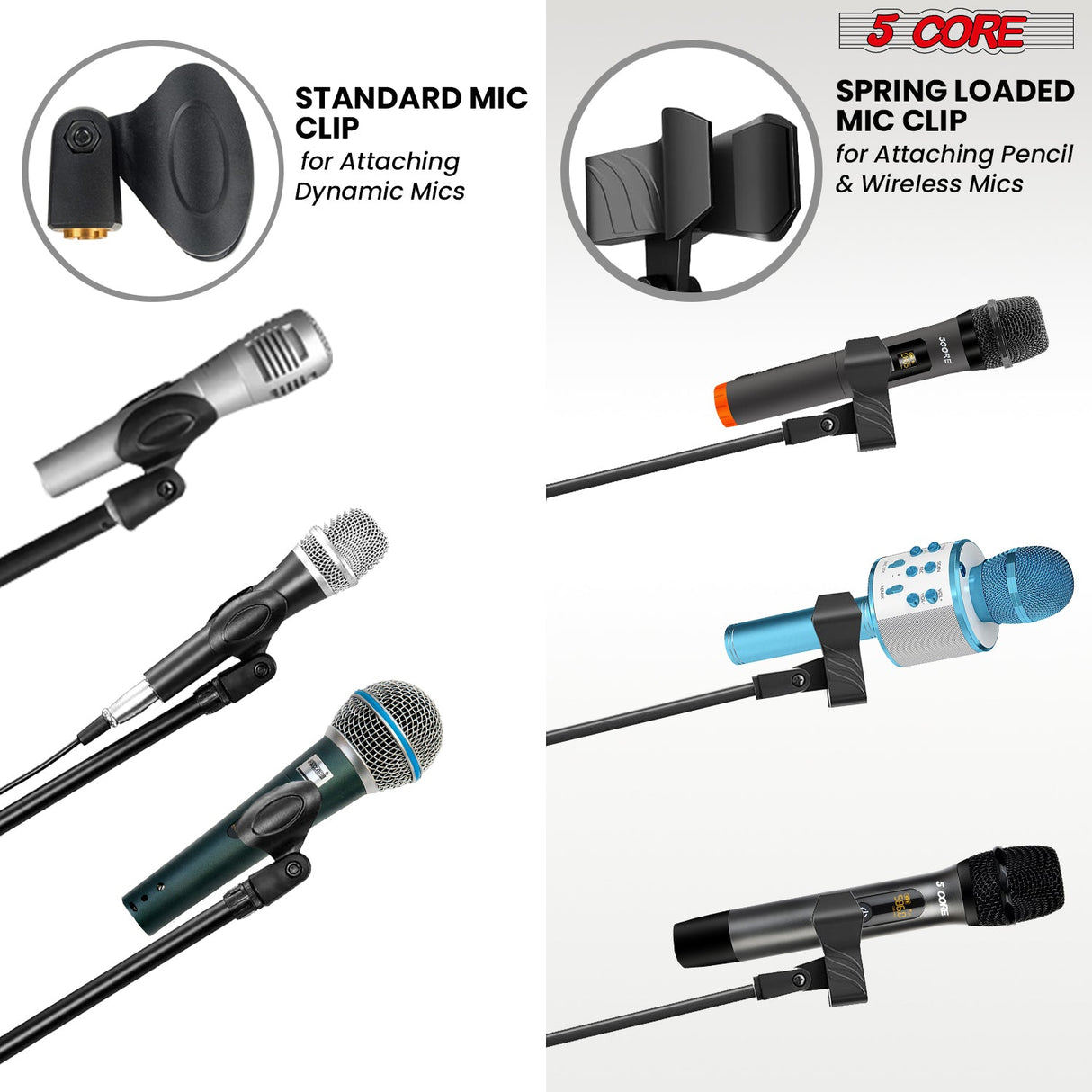 5 Core Mic Stand Floor Pair Adjustable 72" Tripod Microphone Stands w Telescoping Boom Arm