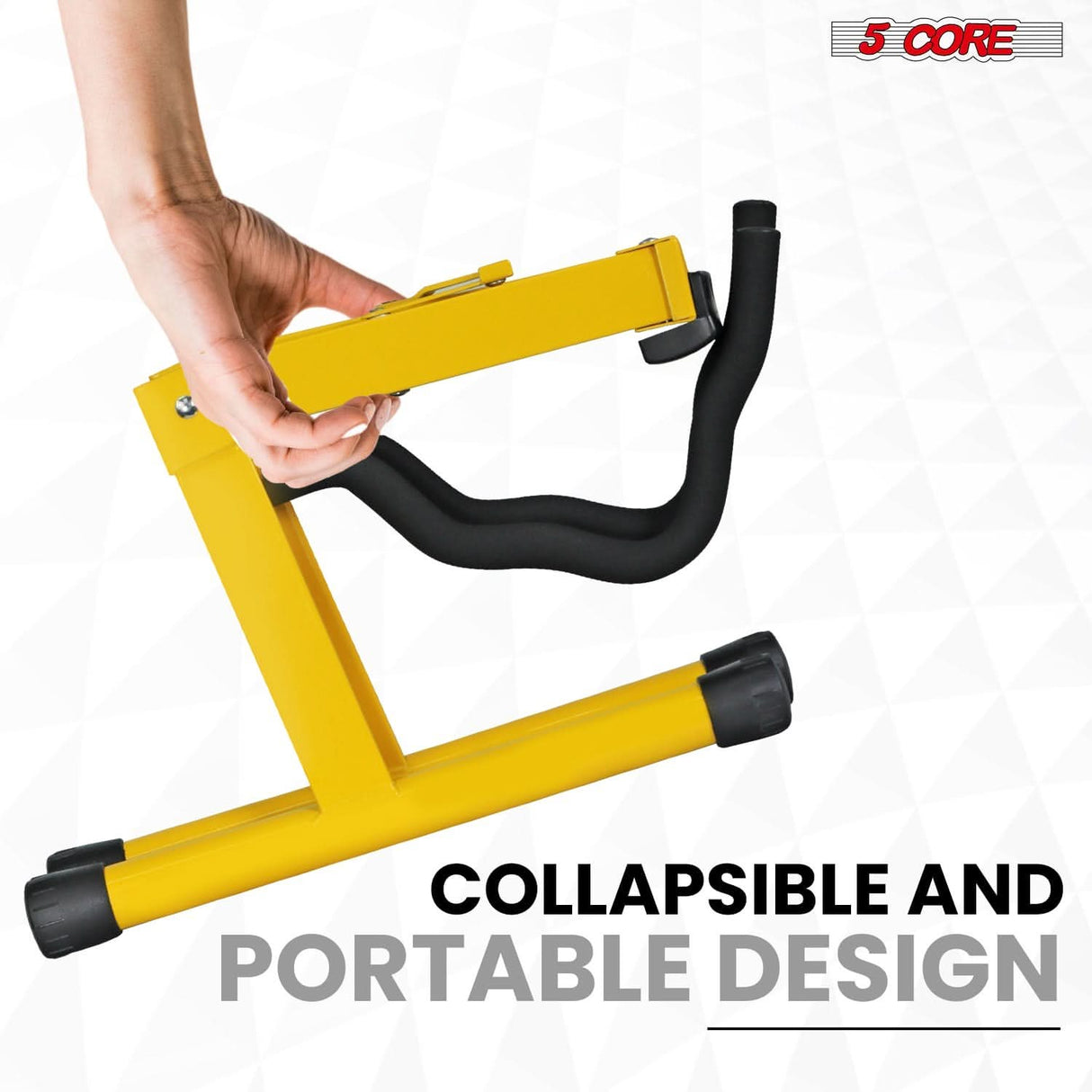 Heavy-duty yellow stand that prevents tipping or slipping