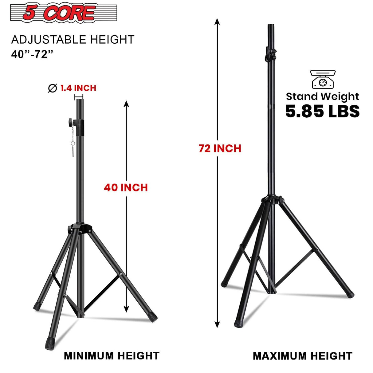 5 Core Speaker Stand Pair Adjustable Heavy Duty PA DJ Tripod Studio Monitor Stands w 35mm Insert