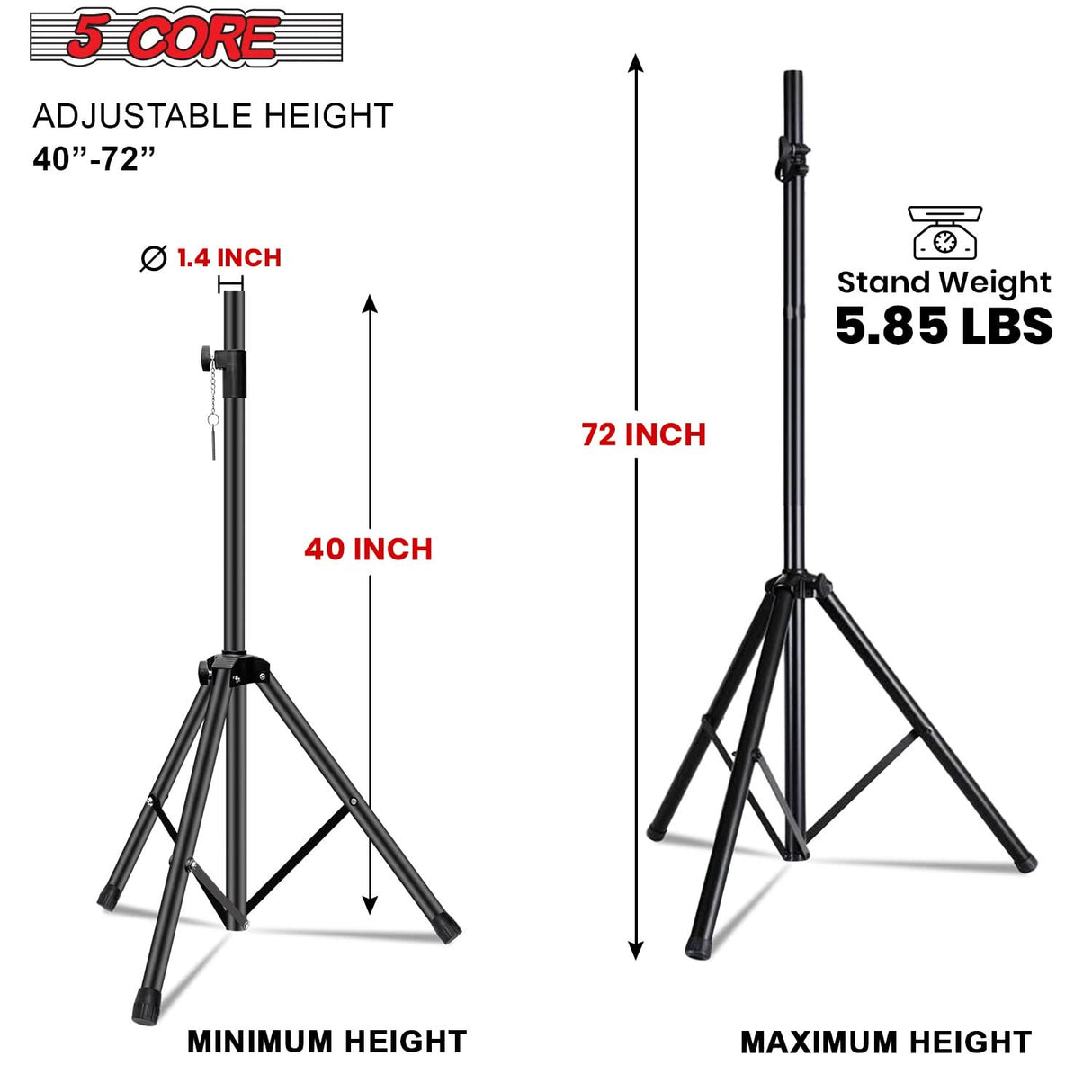 5 Core Speaker Stand Pair Adjustable Heavy Duty PA DJ Tripod Studio Monitor Stands w 35mm Insert