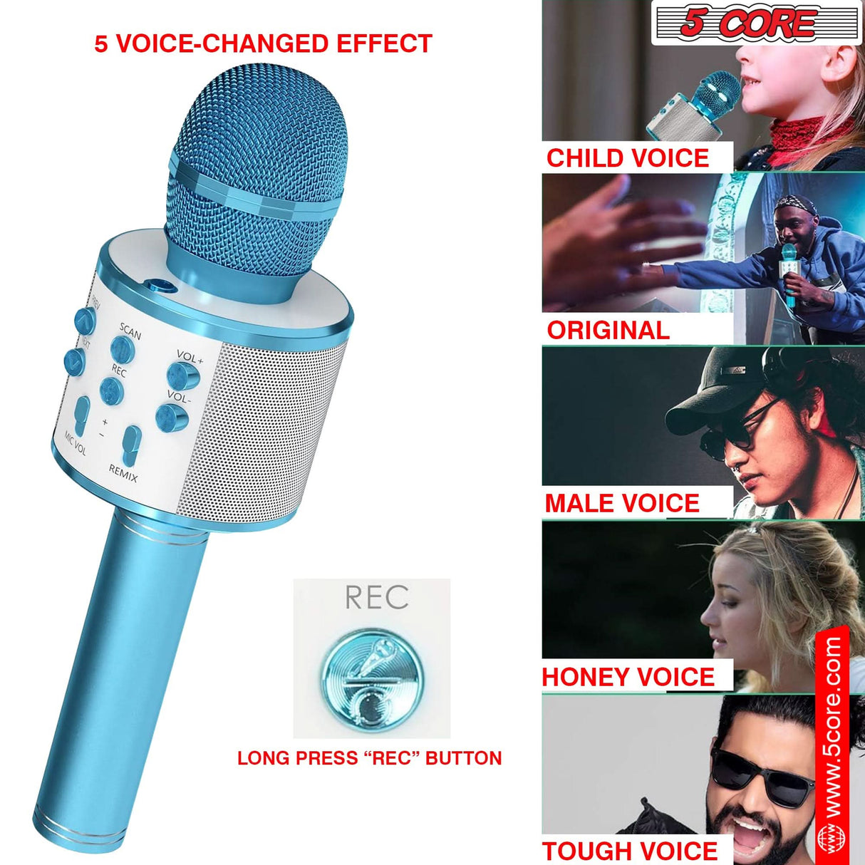 5 Core Microphone Wireless Karaoke Mic With Speaker 3 in 1 Portable Bluetooth Microfono Inalambrico BLACK & BLUE