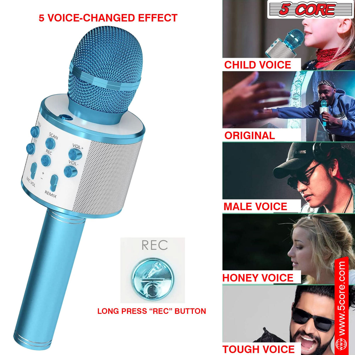5 Core Microphone Wireless Karaoke Mic With Speaker 3 in 1 Portable Bluetooth Microfono Inalambrico BLACK & BLUE