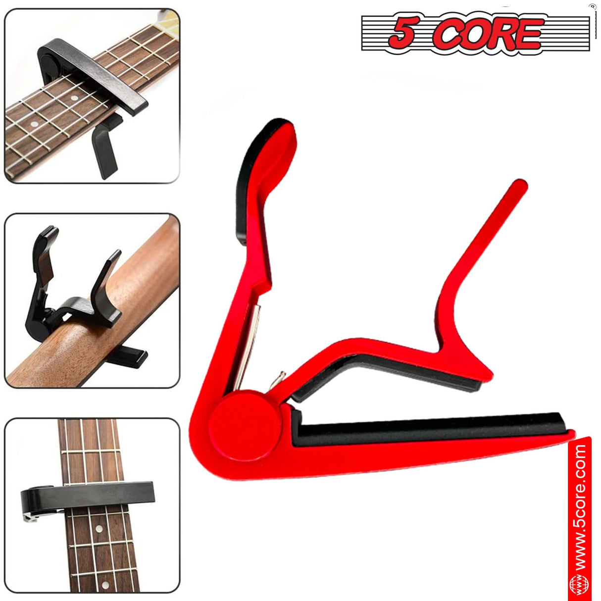 5 Core Guitar Capo Set: Adjustable clip capos for 6-string acoustic, electric, banjo, mandolin, and ukulele.