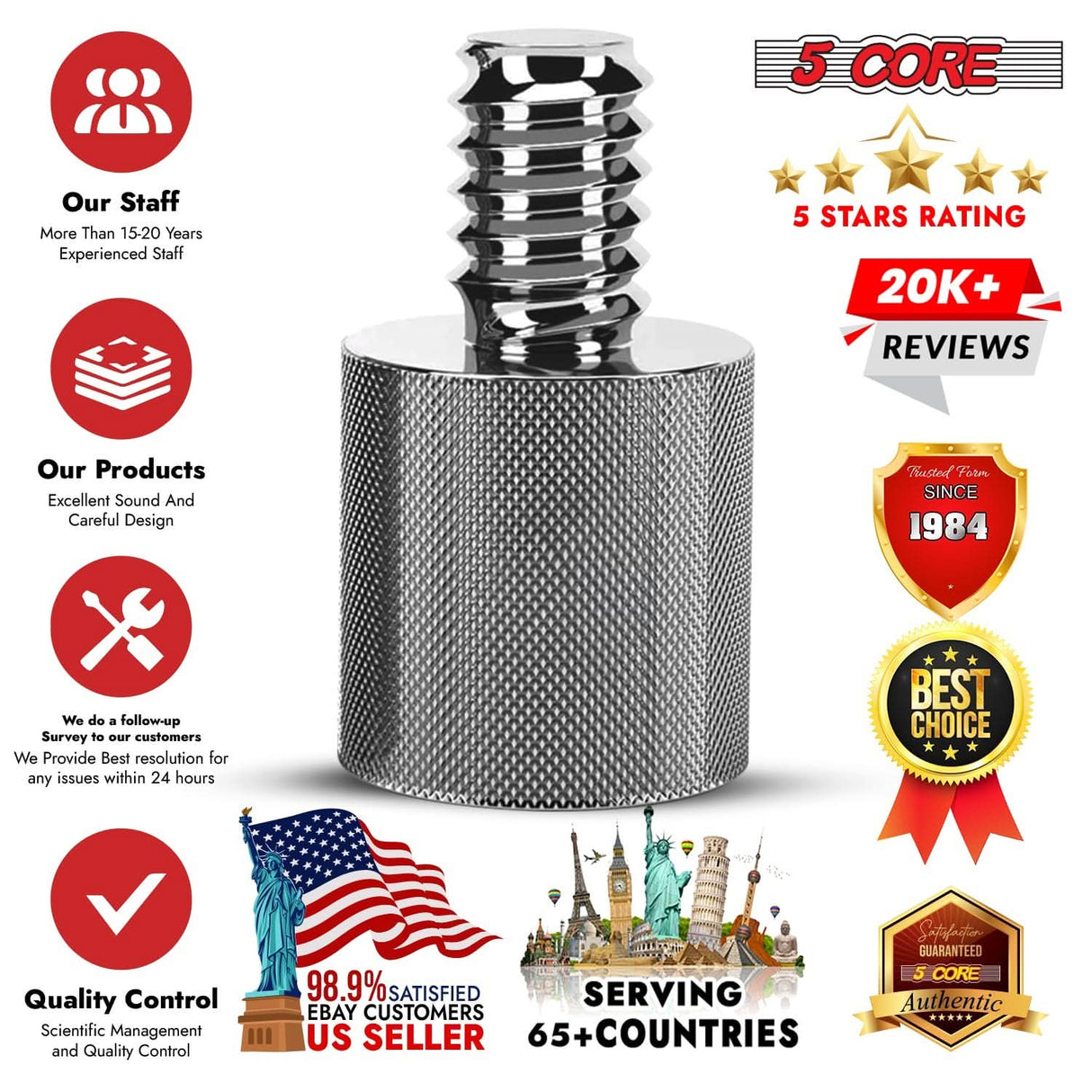 Pack of 12 mic stand adapters converting 5/8 female to 1/4 inch male threads