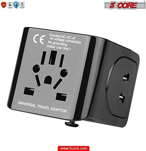 5 Core Universal Travel Adapter Worldwide w 3 USB Ports International Power Adopter for US EU UK AUS